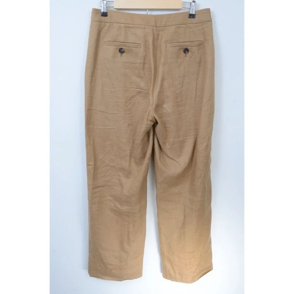 Banana Republic 100% Linen HR Pleated Lined Wide Leg‎ Pants Iced Latte Size 8S